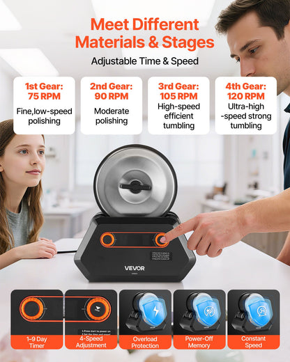 Rock Tumbler Kit, 3 lbs Rock Polishing Kit, 4 Speed Settings 9-Day Polishing Timer Stone Polishing Kit, Rock Polisher with Rough Gemstones and Polishing Grits, Rock Polisher for Adults Kids - Image 4