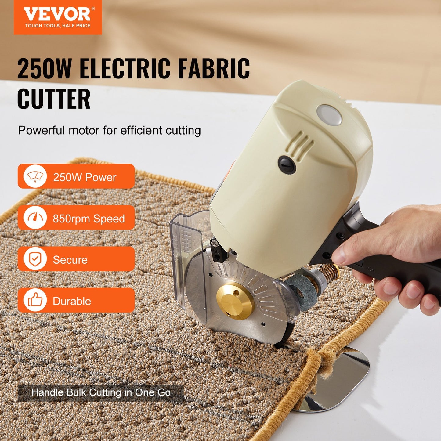 Fabric Cutter, 250W Electric Rotary Fabric Cutting Machine, 1.1" Cutting Thickness, Octagonal Knife, with Replacement Blade and Sharpening Stones, for Multi-Layer Cloth Fabric Leather - Image 2