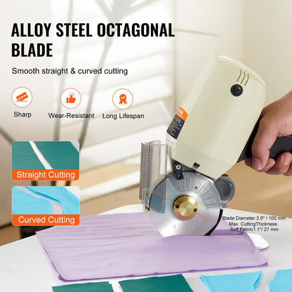 Fabric Cutter, 250W Electric Rotary Fabric Cutting Machine, 1.1" Cutting Thickness, Octagonal Knife, with Replacement Blade and Sharpening Stones, for Multi-Layer Cloth Fabric Leather - Image 3