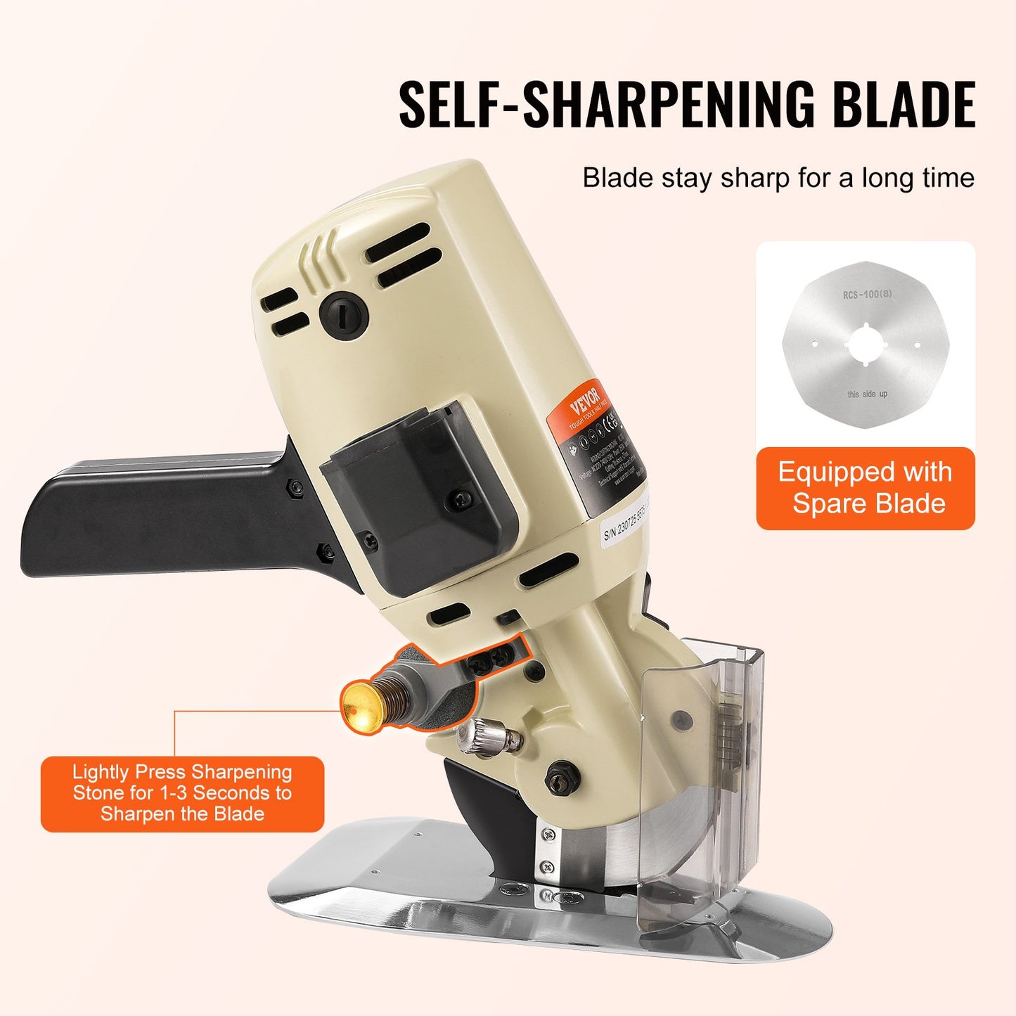 Fabric Cutter, 250W Electric Rotary Fabric Cutting Machine, 1.1" Cutting Thickness, Octagonal Knife, with Replacement Blade and Sharpening Stones, for Multi-Layer Cloth Fabric Leather - Image 4
