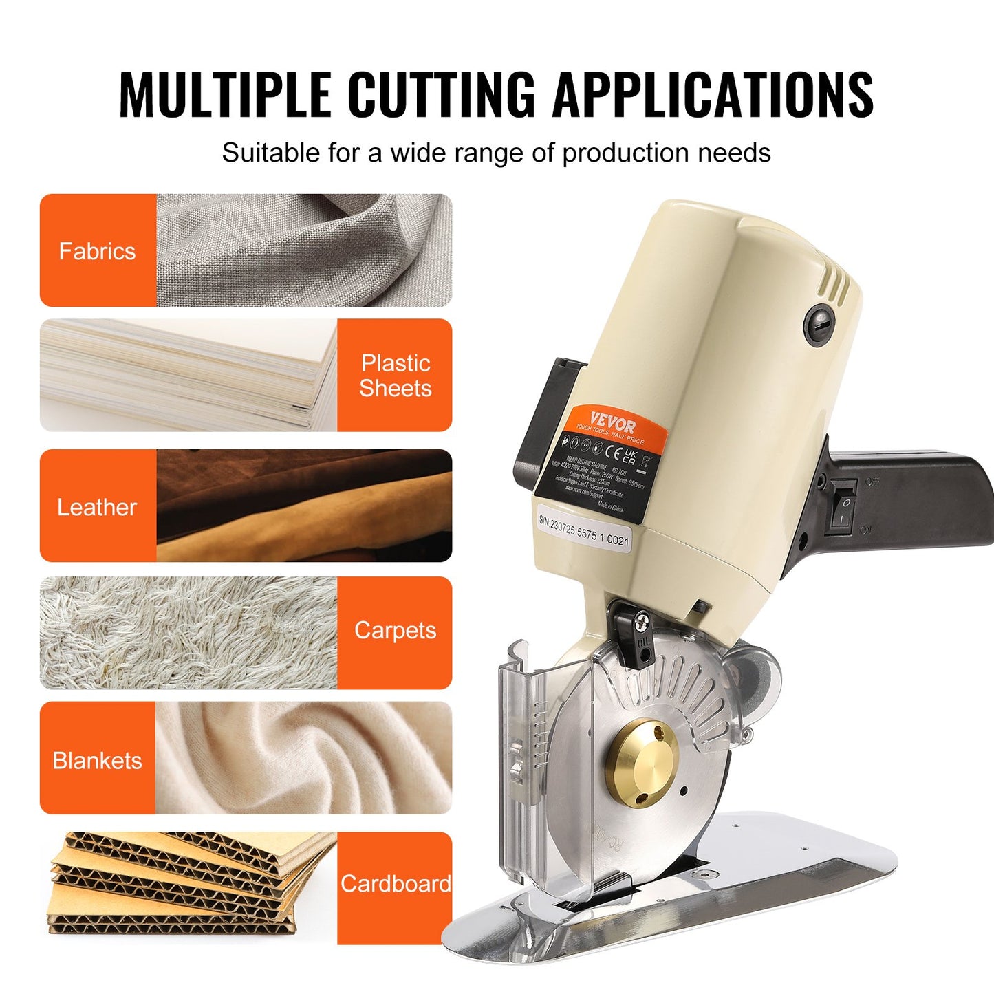 Fabric Cutter, 250W Electric Rotary Fabric Cutting Machine, 1.1" Cutting Thickness, Octagonal Knife, with Replacement Blade and Sharpening Stones, for Multi-Layer Cloth Fabric Leather - Image 6
