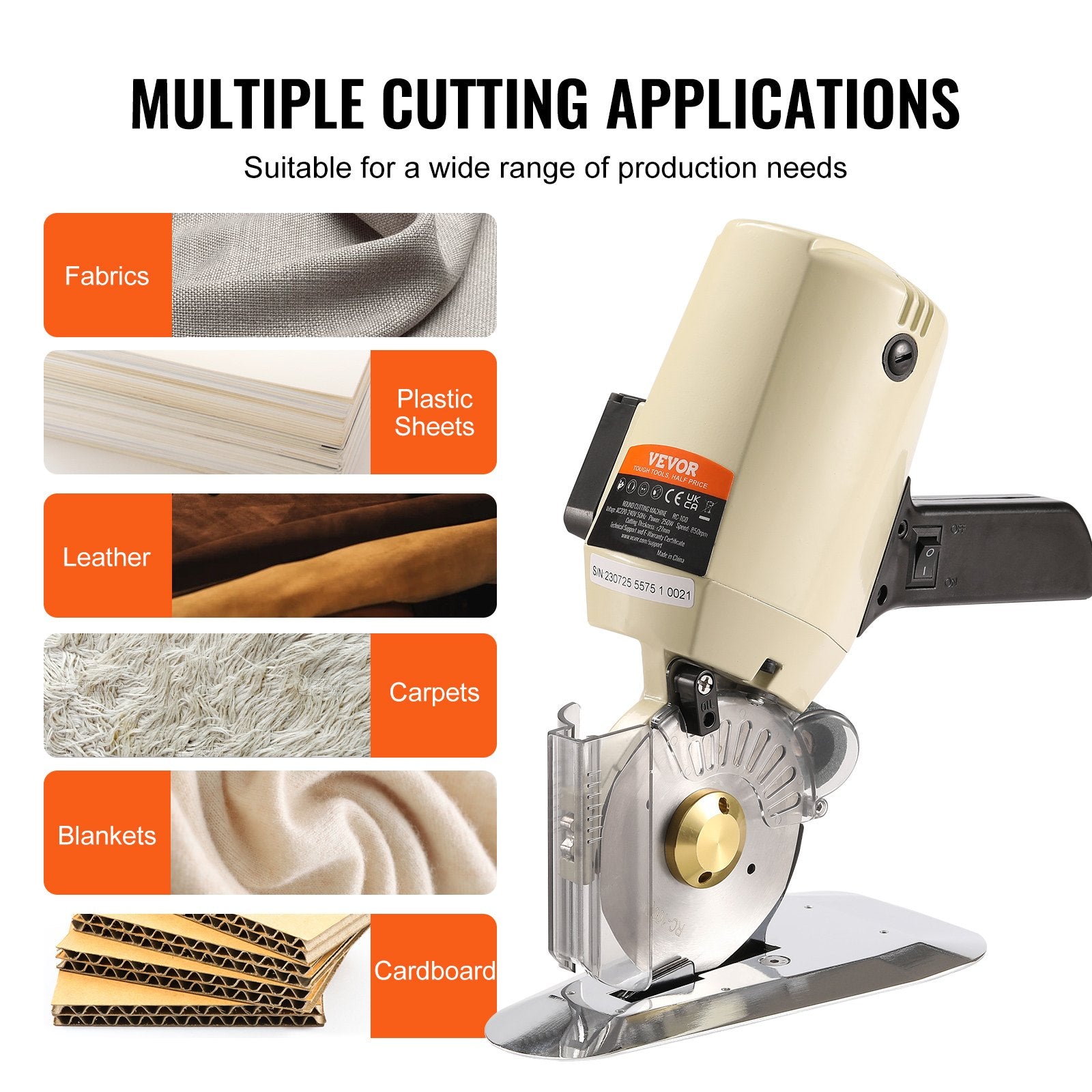 Fabric Cutter, 250W Electric Rotary Fabric Cutting Machine, 1.1" Cutting Thickness, Octagonal Knife, with Replacement Blade and Sharpening Stones, for Multi-Layer Cloth Fabric Leather - Image 6