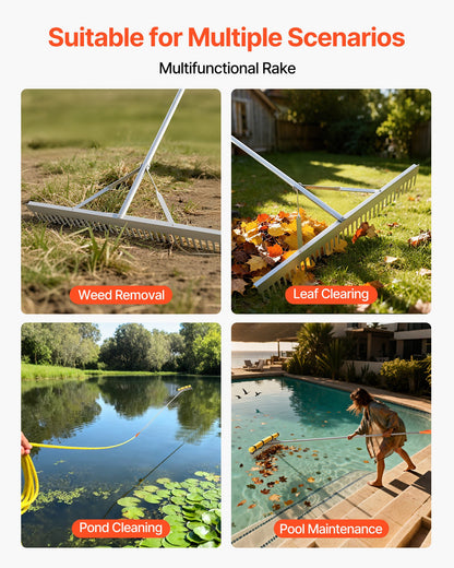 Landscape Rake, 914 mm Wide Head 2590 mm Handle, Large Heavy Duty Aluminum Landscaping Leaf Rake Tool, Asphalt Level for Loosening Soil, Garden & Yard, Pond Gravel & Beach Lawn Care, 15.8m Rope - Image 2