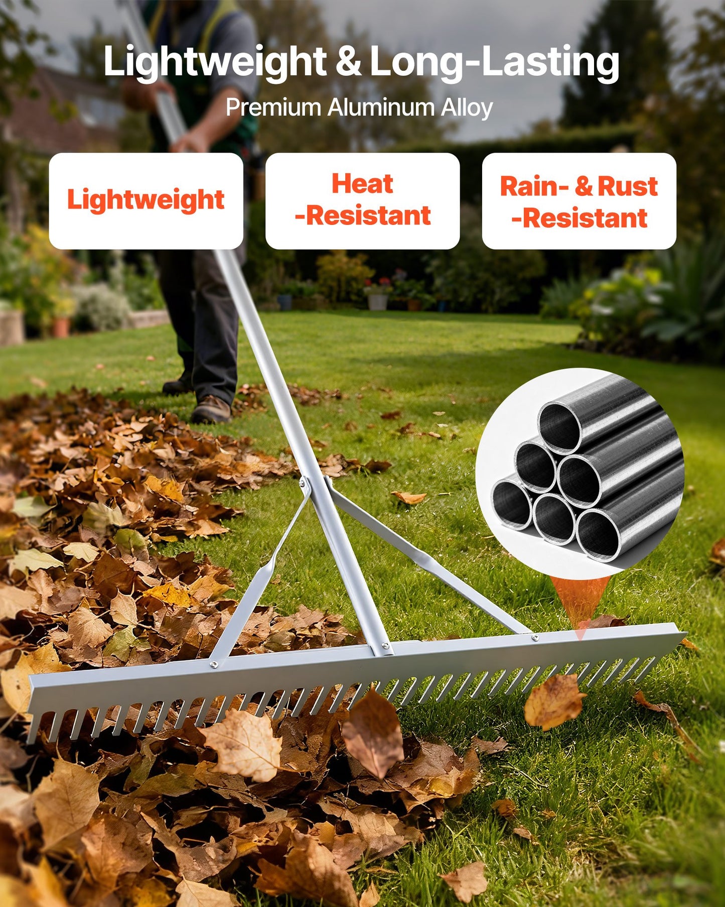Landscape Rake, 914 mm Wide Head 3380 mm Handle, Large Heavy Duty Aluminum Landscaping Leaf Rake Tool, Asphalt Level for Loosening Soil, Garden & Yard, Pond Gravel & Beach Lawn Care, 15.8m Rope - Image 4