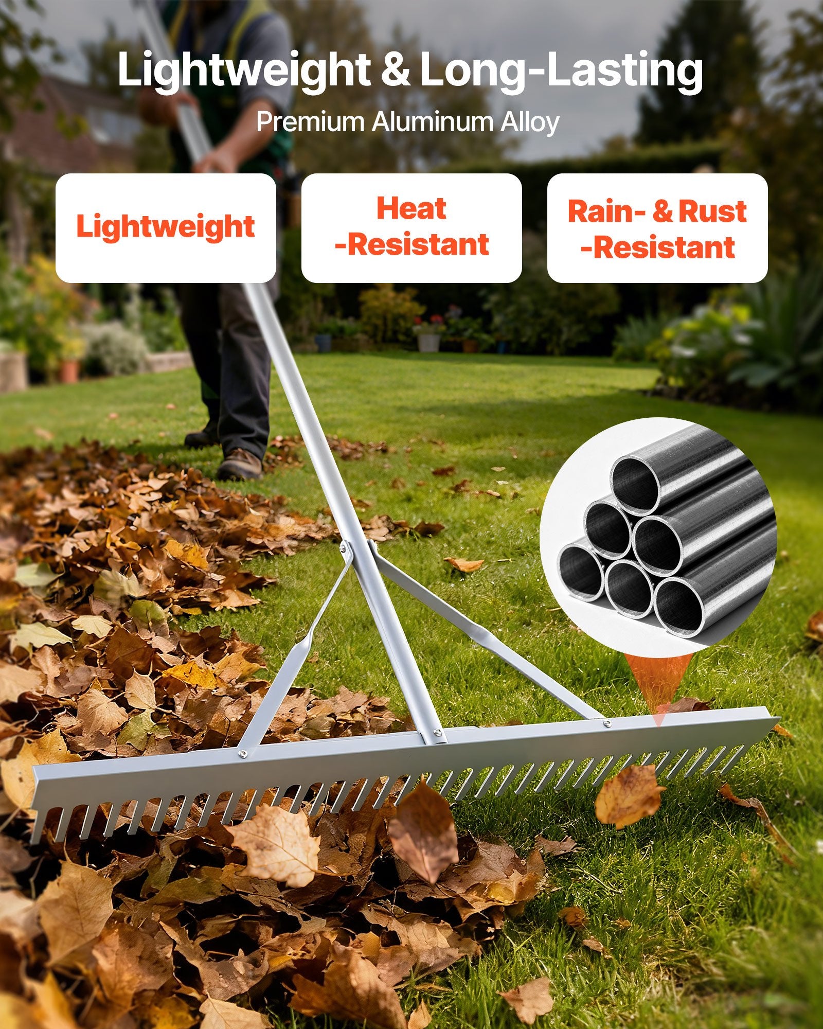 Landscape Rake, 914 mm Wide Head 3380 mm Handle, Large Heavy Duty Aluminum Landscaping Leaf Rake Tool, Asphalt Level for Loosening Soil, Garden & Yard, Pond Gravel & Beach Lawn Care, 15.8m Rope - Image 4