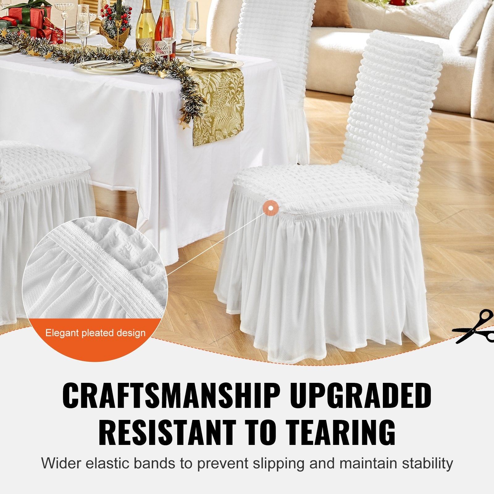Stretch Spandex Folding Chair Covers, Universal Fitted Chair Cover with Skirt, Removable Washable Protective Slipcovers, for Wedding, Holiday, Banquet, Party, Celebration, Dining (4 PCS White) - Image 3
