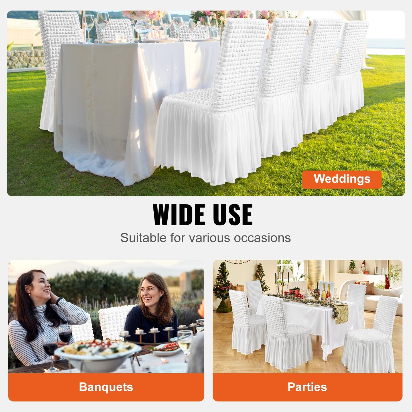 Stretch Spandex Folding Chair Covers, Universal Fitted Chair Cover with Skirt, Removable Washable Protective Slipcovers, for Wedding, Holiday, Banquet, Party, Celebration, Dining (4 PCS White) - Image 6
