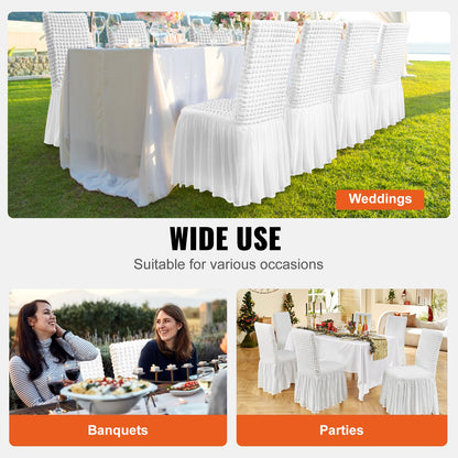 Stretch Spandex Folding Chair Covers, Universal Fitted Chair Cover with Skirt, Removable Washable Protective Slipcovers, for Wedding, Holiday, Banquet, Party, Celebration, Dining (4 PCS White) - Image 6