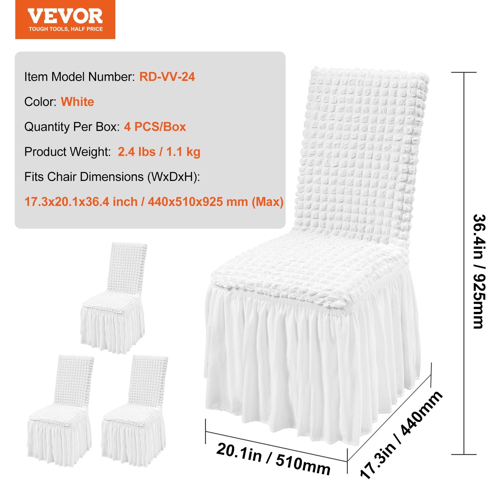 Stretch Spandex Folding Chair Covers, Universal Fitted Chair Cover with Skirt, Removable Washable Protective Slipcovers, for Wedding, Holiday, Banquet, Party, Celebration, Dining (4 PCS White) - Image 7