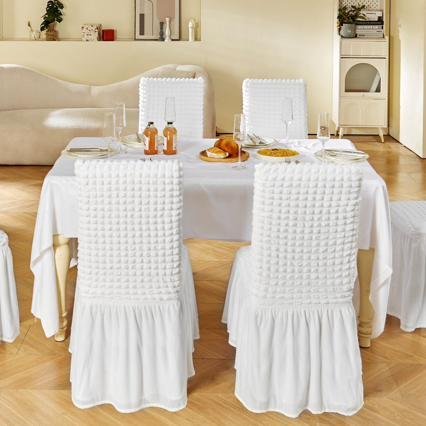 Stretch Spandex Folding Chair Covers, Universal Fitted Chair Cover with Skirt, Removable Washable Protective Slipcovers, for Wedding, Holiday, Banquet, Party, Celebration, Dining (4 PCS White) - Image 8