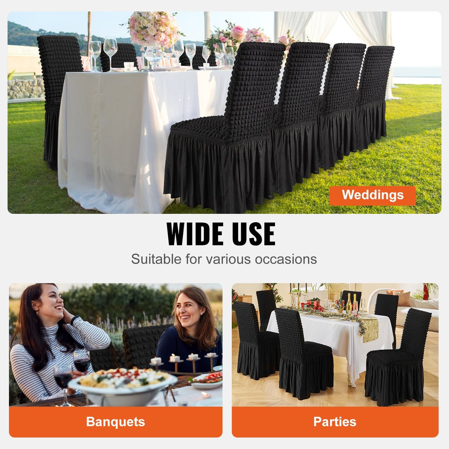 Stretch Spandex Folding Chair Covers, Universal Fitted Chair Cover with Skirt, Removable Washable Protective Slipcovers, for Wedding, Holiday, Banquet, Party, Celebration, Dining (4 PCS Black) - Image 6