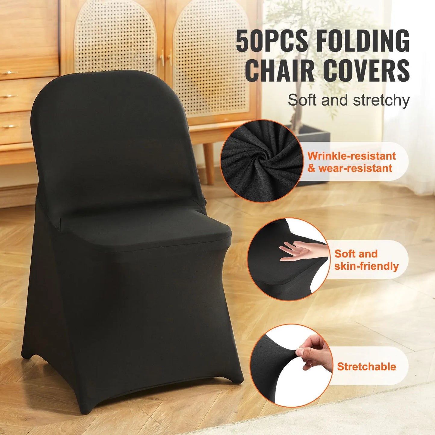 Stretch Spandex Folding Chair Covers, Universal Fitted Chair Cover, Removable Washable Protective Slipcovers, for Wedding, Holiday, Banquet, Party, Celebration, Dining (50PCS Black) - Image 2