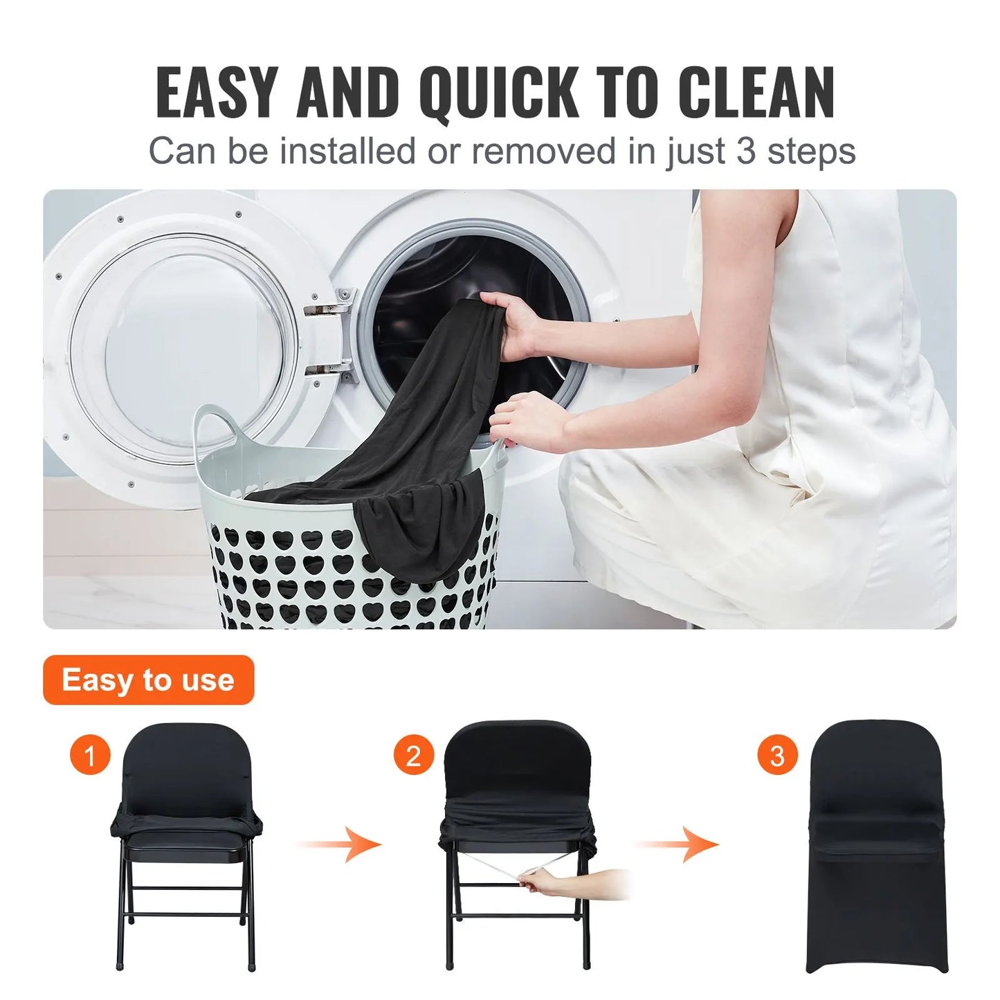 Stretch Spandex Folding Chair Covers, Universal Fitted Chair Cover, Removable Washable Protective Slipcovers, for Wedding, Holiday, Banquet, Party, Celebration, Dining (50PCS Black) - Image 4