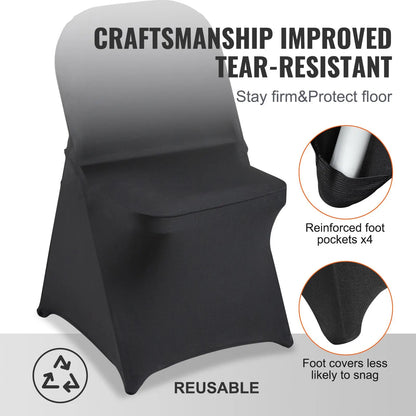 Stretch Spandex Folding Chair Covers, Universal Fitted Chair Cover, Removable Washable Protective Slipcovers, for Wedding, Holiday, Banquet, Party, Celebration, Dining (50PCS Black) - Image 5
