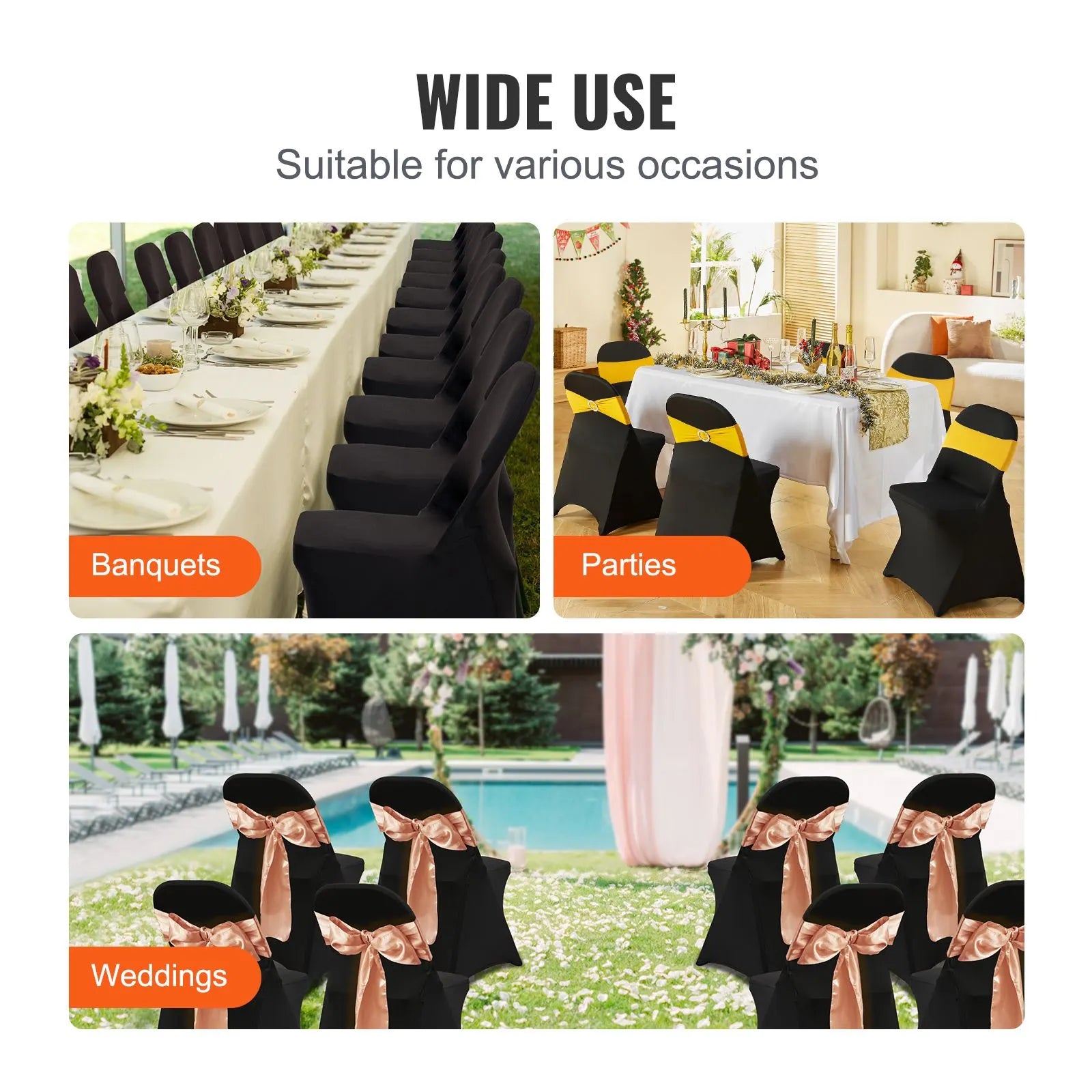 Stretch Spandex Folding Chair Covers, Universal Fitted Chair Cover, Removable Washable Protective Slipcovers, for Wedding, Holiday, Banquet, Party, Celebration, Dining (50PCS Black) - Image 6