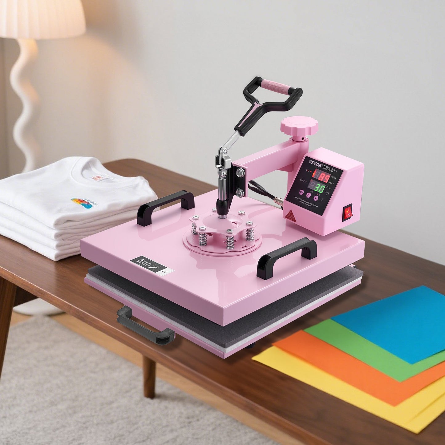 Heat Press Machine, 15 x 15 inch, 5 in 1 Heat Transfer Machine with 30 oz Tumbler Press, 360° Swing Away T-Shirt Pressing, Digital Precise Control, for T-Shirts/Mugs/Hats/Plates, Pink - Image 8