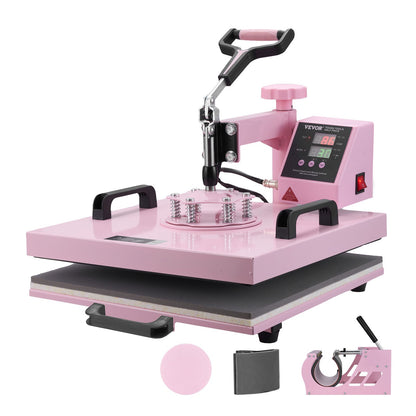 Heat Press Machine, 15 x 15 inch, 5 in 1 Heat Transfer Machine with 30 oz Tumbler Press, 360° Swing Away T-Shirt Pressing, Digital Precise Control, for T-Shirts/Mugs/Hats/Plates, Pink - Image 9