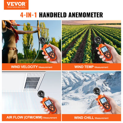 Handheld Anemometer, -10℃ to 45℃, Digital Wind Speed Meter Gauge with LED Backlight Screen, Measures Wind Velocity Wind Temperature Air Flow Wind Chill, for Sailing Surfing Drone Flying HVAC - Image 2