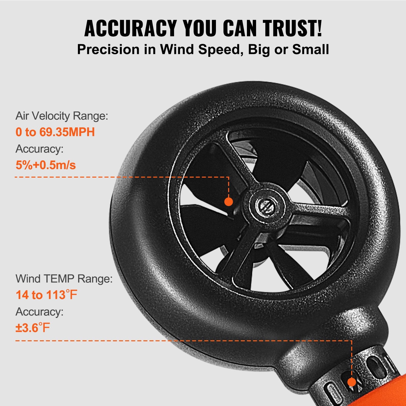 Handheld Anemometer, -10℃ to 45℃, Digital Wind Speed Meter Gauge with LED Backlight Screen, Measures Wind Velocity Wind Temperature Air Flow Wind Chill, for Sailing Surfing Drone Flying HVAC - Image 3