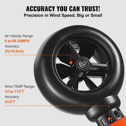 Handheld Anemometer, -10℃ to 45℃, Digital Wind Speed Meter Gauge with LED Backlight Screen, Measures Wind Velocity Wind Temperature Air Flow Wind Chill, for Sailing Surfing Drone Flying HVAC - Image 3
