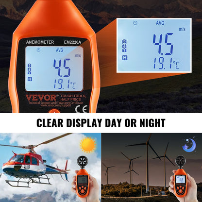 Handheld Anemometer, -10℃ to 45℃, Digital Wind Speed Meter Gauge with LED Backlight Screen, Measures Wind Velocity Wind Temperature Air Flow Wind Chill, for Sailing Surfing Drone Flying HVAC - Image 4