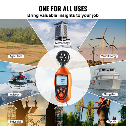 Handheld Anemometer, -10℃ to 45℃, Digital Wind Speed Meter Gauge with LED Backlight Screen, Measures Wind Velocity Wind Temperature Air Flow Wind Chill, for Sailing Surfing Drone Flying HVAC - Image 6