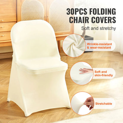 Stretch Spandex Folding Chair Covers, Universal Fitted Chair Cover, Removable Washable Protective Slipcovers, for Wedding, Holiday, Banquet, Party, Celebration, Dining (30PCS Ivory White) - Image 2