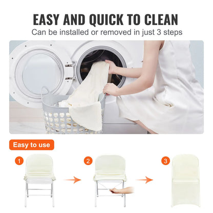 Stretch Spandex Folding Chair Covers, Universal Fitted Chair Cover, Removable Washable Protective Slipcovers, for Wedding, Holiday, Banquet, Party, Celebration, Dining (30PCS Ivory White) - Image 4