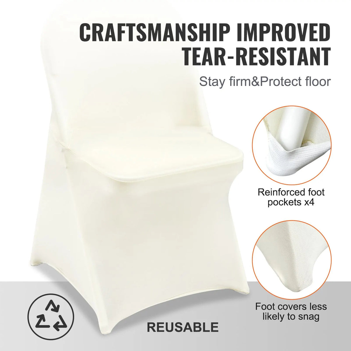 Stretch Spandex Folding Chair Covers, Universal Fitted Chair Cover, Removable Washable Protective Slipcovers, for Wedding, Holiday, Banquet, Party, Celebration, Dining (30PCS Ivory White) - Image 5