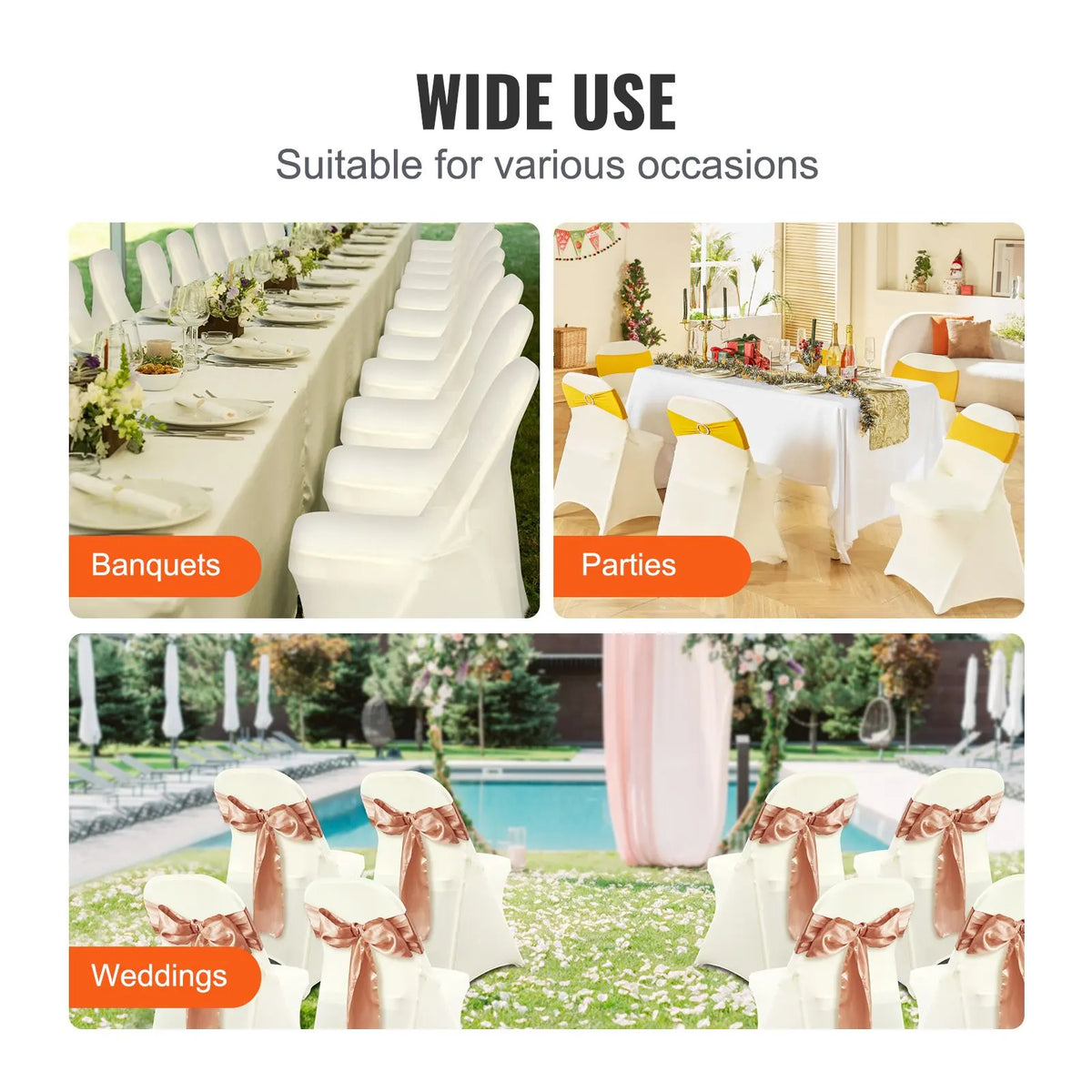 Stretch Spandex Folding Chair Covers, Universal Fitted Chair Cover, Removable Washable Protective Slipcovers, for Wedding, Holiday, Banquet, Party, Celebration, Dining (30PCS Ivory White) - Image 6
