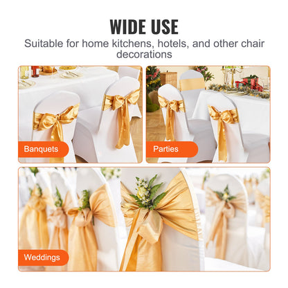 Stretch Spandex Chair Sashes Bows, Chair Slipcover and Stretch Chair Sash, Elastic Chair Bands, Fitting Wedding, Holiday, Banquet, Party, Celebration Chair Decoration (50 PCS Gold) - Image 6