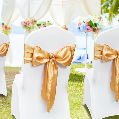 Stretch Spandex Chair Sashes Bows, Chair Slipcover and Stretch Chair Sash, Elastic Chair Bands, Fitting Wedding, Holiday, Banquet, Party, Celebration Chair Decoration (50 PCS Gold) - Image 8