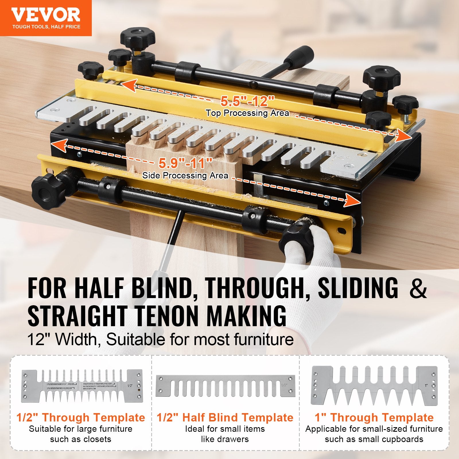 Dovetail Jig, 310 mm Width, Dove Tailing Router Jigs with 4 Router Bits & 6 Templates, Precise Alignment Dove Tail Jig, Mortise and Tenon Woodworking Tools for Furniture & Wood Cabinet Making - Image 2