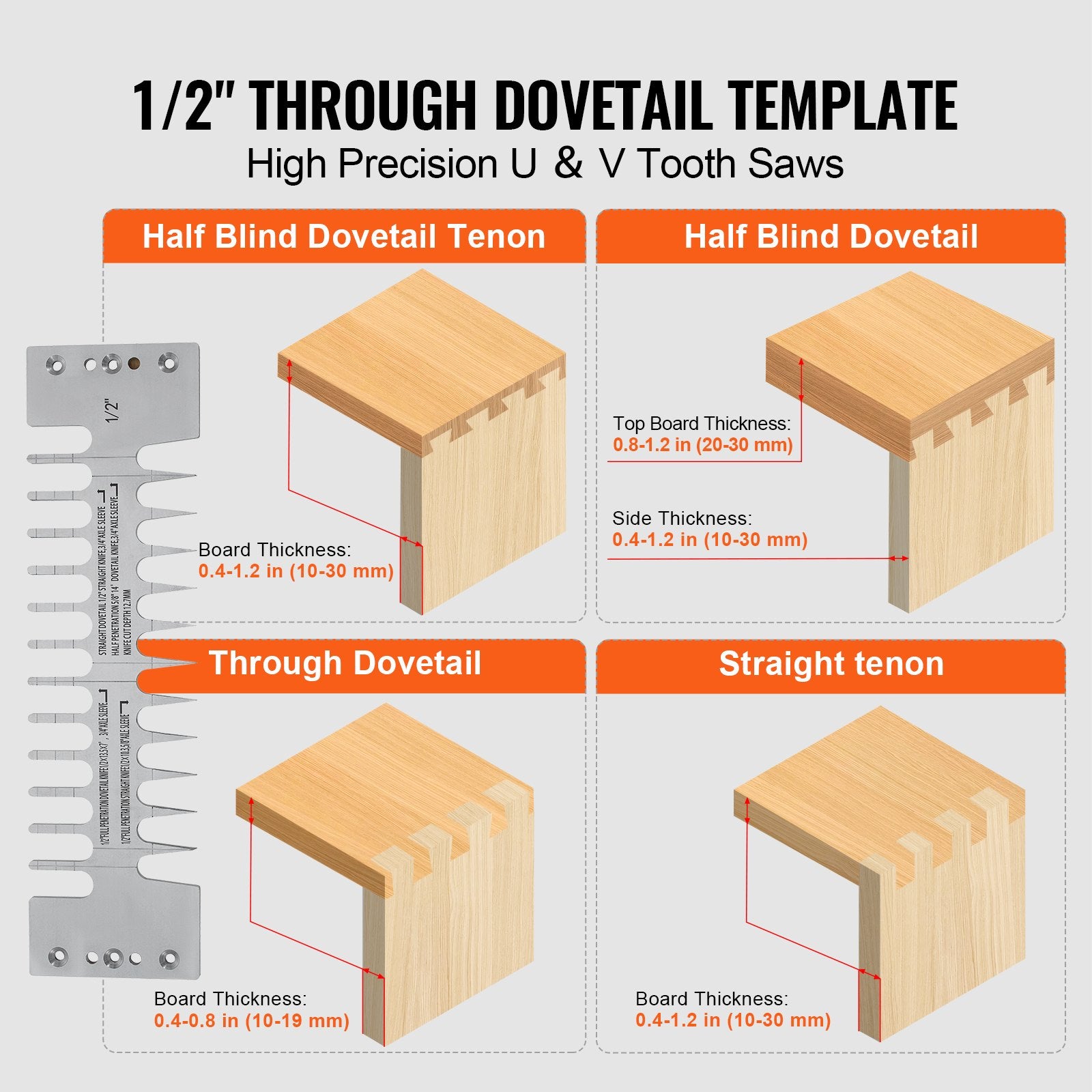 Dovetail Jig, 310 mm Width, Dove Tailing Router Jigs with 4 Router Bits & 6 Templates, Precise Alignment Dove Tail Jig, Mortise and Tenon Woodworking Tools for Furniture & Wood Cabinet Making - Image 4