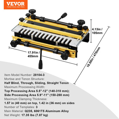 Dovetail Jig, 310 mm Width, Dove Tailing Router Jigs with 4 Router Bits & 6 Templates, Precise Alignment Dove Tail Jig, Mortise and Tenon Woodworking Tools for Furniture & Wood Cabinet Making - Image 7
