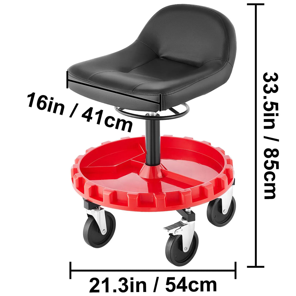 Shop Stool, 135 kg Rolling Garage Stool, 56 cm to 66 cm Adjustable Height Mobile Rolling Gear Seat, Round Tray Garage Pneumatic Stool, All-Terrain 12.7 cm Casters with Two Brakes Mechanic Seat - Image 8