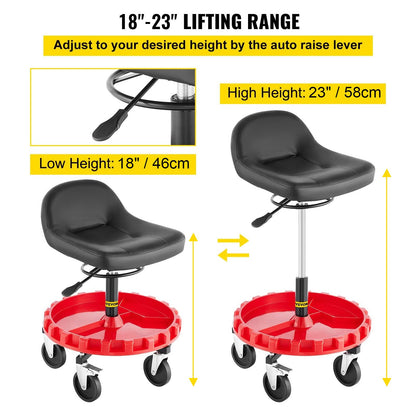 Shop Stool, 135 kg Rolling Garage Stool, 56 cm to 66 cm Adjustable Height Mobile Rolling Gear Seat, Round Tray Garage Pneumatic Stool, All-Terrain 12.7 cm Casters with Two Brakes Mechanic Seat - Image 3
