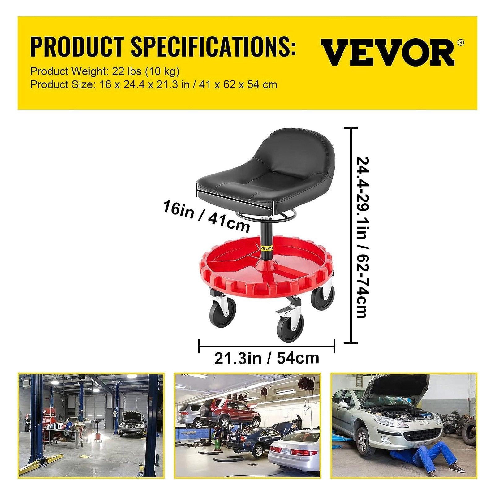 Shop Stool, 135 kg Rolling Garage Stool, 56 cm to 66 cm Adjustable Height Mobile Rolling Gear Seat, Round Tray Garage Pneumatic Stool, All-Terrain 12.7 cm Casters with Two Brakes Mechanic Seat - Image 7
