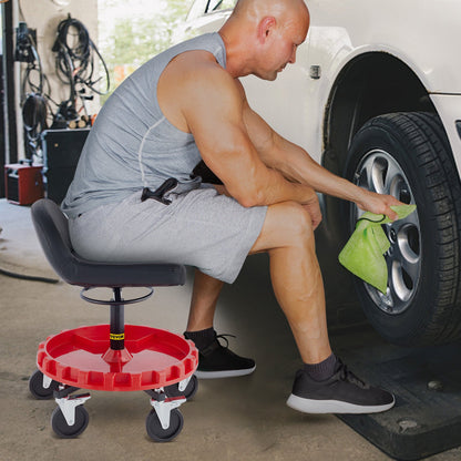 Shop Stool, 135 kg Rolling Garage Stool, 56 cm to 66 cm Adjustable Height Mobile Rolling Gear Seat, Round Tray Garage Pneumatic Stool, All-Terrain 12.7 cm Casters with Two Brakes Mechanic Seat - Image 8