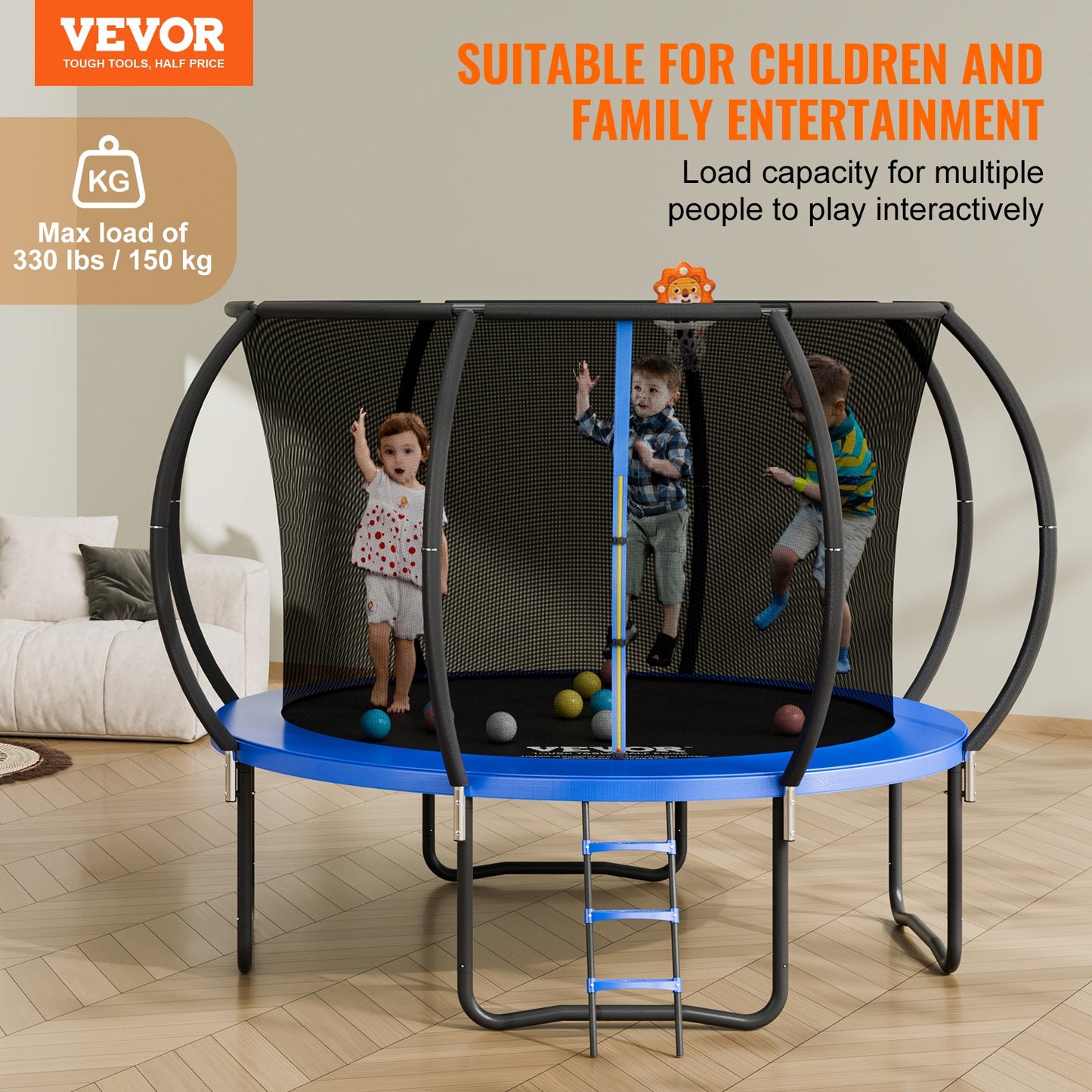 10FT Trampoline, 330 lbs Trampoline with Enclosure Net, Ladder, and Curved Pole, Heavy Duty Trampoline with Jumping Mat and Spring Cover Padding, Outdoor Recreational Trampolines for Kids Adults - Image 2