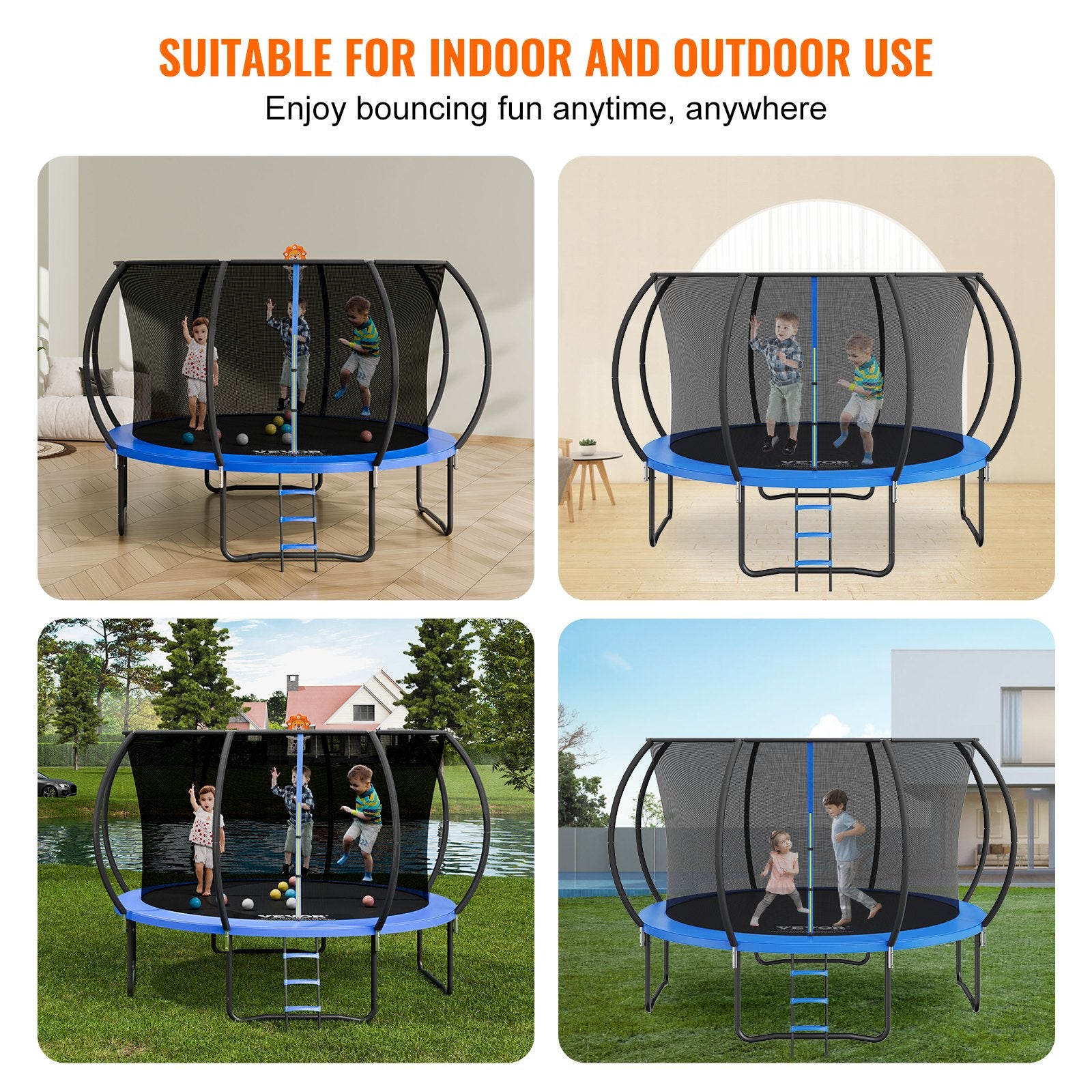 3.66m Trampoline, 181 kg Trampoline with Enclosure Net, Ladder, and Curved Pole, Heavy Duty Trampoline with Jumping Mat and Spring Cover Padding, Outdoor Recreational Trampolines for Kids Adults - Image 6