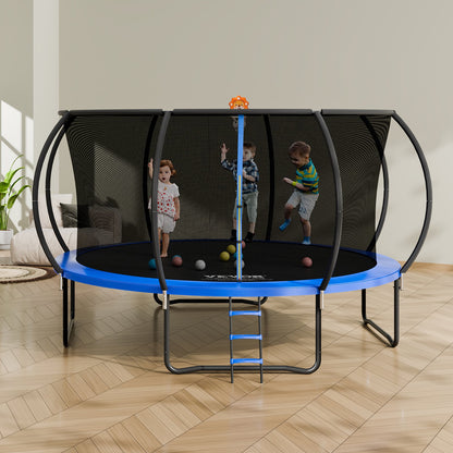 14FT Trampoline, 450 lbs Trampoline with Enclosure Net, Ladder, and Curved Pole, Heavy Duty Trampoline with Jumping Mat and Spring Cover Padding, Outdoor Recreational Trampolines for Kids Adults - Image 8