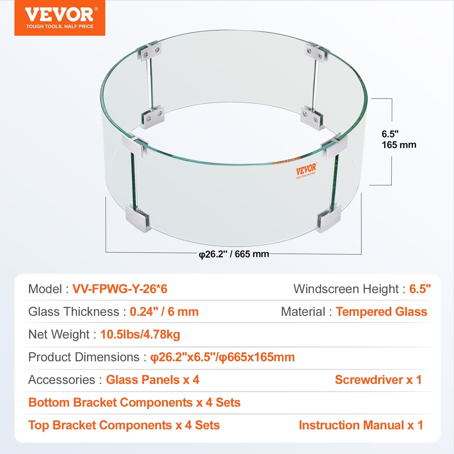 Fire Pit Wind Guard, 26 x 26 x 6 Inch Glass Flame Guard, Round Glass Shield, 1/4-Inch Thick Fire Table, Clear Tempered Glass Flame Guard, Steady Feet Tree Pit Guard for Propane, Gas, Outdoor - Image 7