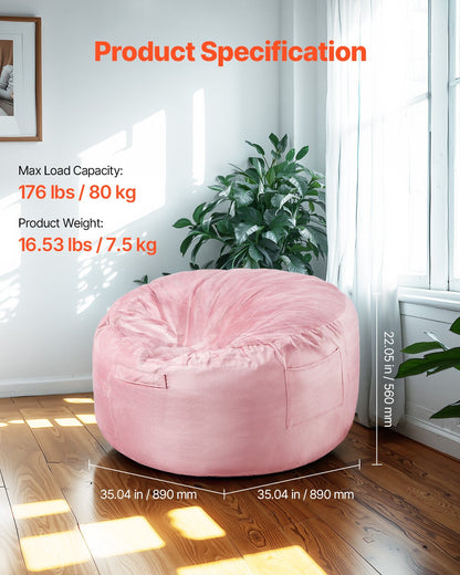 91 cm Round Bean Bag Chair with Removable Cover & Dutch Velvet Pink - Image 2