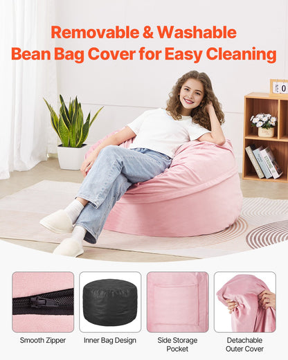 91 cm Round Bean Bag Chair with Removable Cover & Dutch Velvet Pink - Image 5