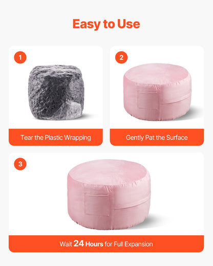 91 cm Round Bean Bag Chair with Removable Cover & Dutch Velvet Pink - Image 6