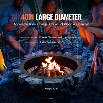 Fire Pit Ring, 40-Inch Outer/36-Inch Inner Diameter, 10inch Height 2.5mm Thick Fire Pit Insert, Heavy Duty Carbon Steel Liner DIY Campfire Ring above or In-Ground, for Outdoor Camping, Bonfires - Image 3