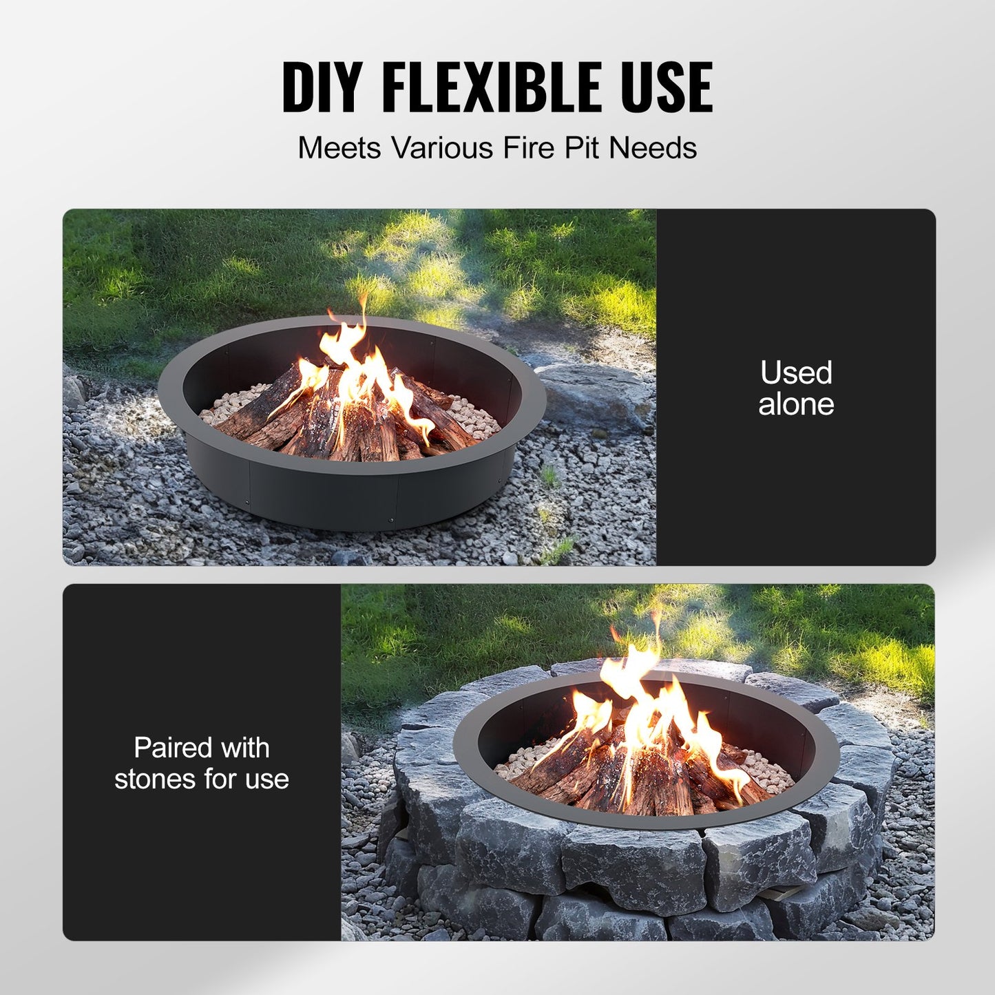 Fire Pit Ring, 40-Inch Outer/36-Inch Inner Diameter, 10inch Height 2.5mm Thick Fire Pit Insert, Heavy Duty Carbon Steel Liner DIY Campfire Ring above or In-Ground, for Outdoor Camping, Bonfires - Image 4