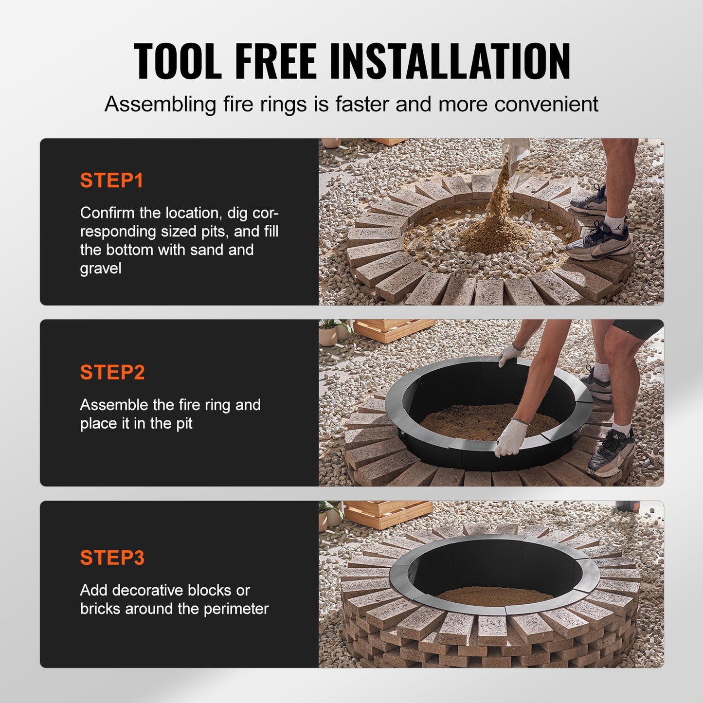 Fire Pit Ring, 40-Inch Outer/36-Inch Inner Diameter, 10inch Height 2.5mm Thick Fire Pit Insert, Heavy Duty Carbon Steel Liner DIY Campfire Ring above or In-Ground, for Outdoor Camping, Bonfires - Image 5