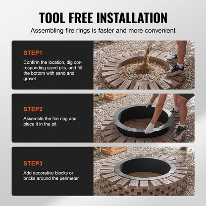 Fire Pit Ring, 40-Inch Outer/36-Inch Inner Diameter, 10inch Height 2.5mm Thick Fire Pit Insert, Heavy Duty Carbon Steel Liner DIY Campfire Ring above or In-Ground, for Outdoor Camping, Bonfires - Image 5